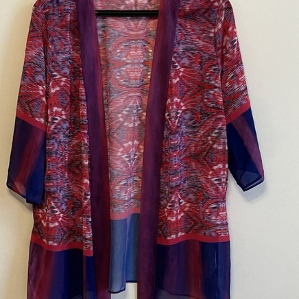 Susan Graver Sz Large Colorful Open Front Duster Bohemian Resort Vacation